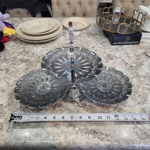 Vintage Chrome 2-Tier Silver Metal Serving Stand Retro Cottagecore